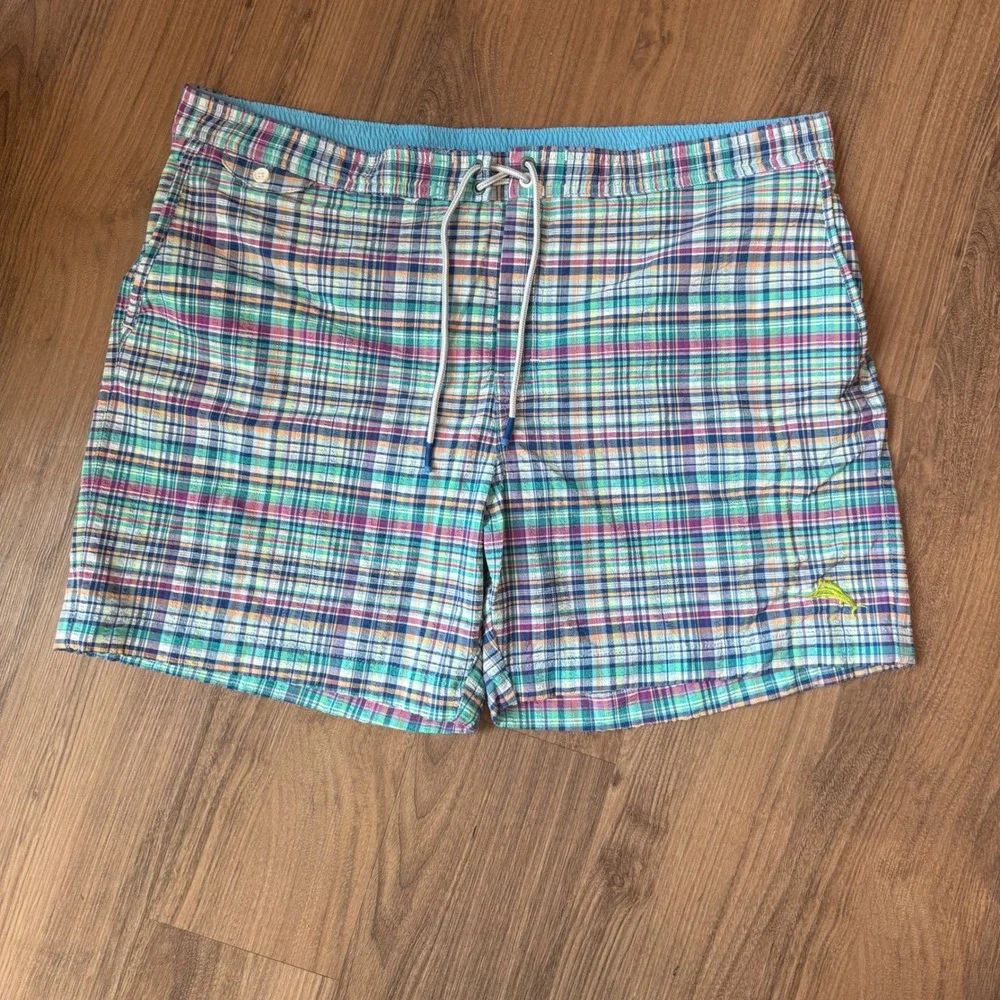 Tommy Bahama Mens XXL Plaid Seersucker Swim Trunks Board Shorts Multicolor 6in